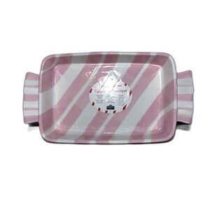 Strawberry Street Pink/White Striped Ceramic Baker Rectangular Baking Dish NEW